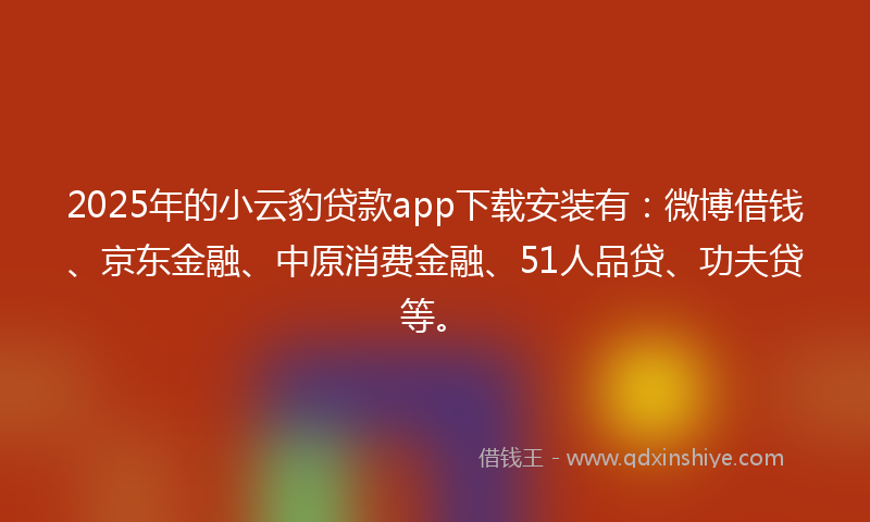 2025年的小云豹贷款app下载安装有：微博借钱、京东金融、中原消费金融、51人品贷、功夫贷等。