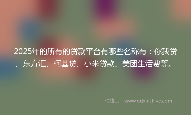 2025年的所有的贷款平台有哪些名称有：你我贷、东方汇、柯基贷、小米贷款、美团生活费等。
