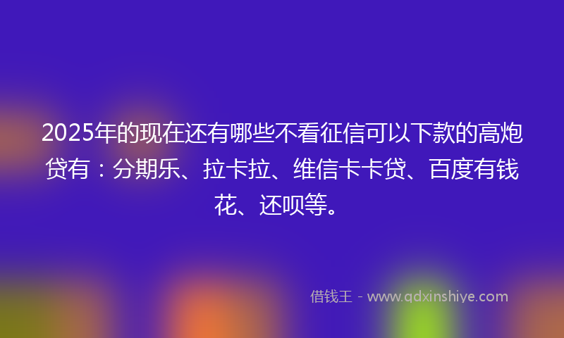 2025年的现在还有哪些不看征信可以下款的高炮贷有：分期乐、拉卡拉、维信卡卡贷、百度有钱花、还呗等。