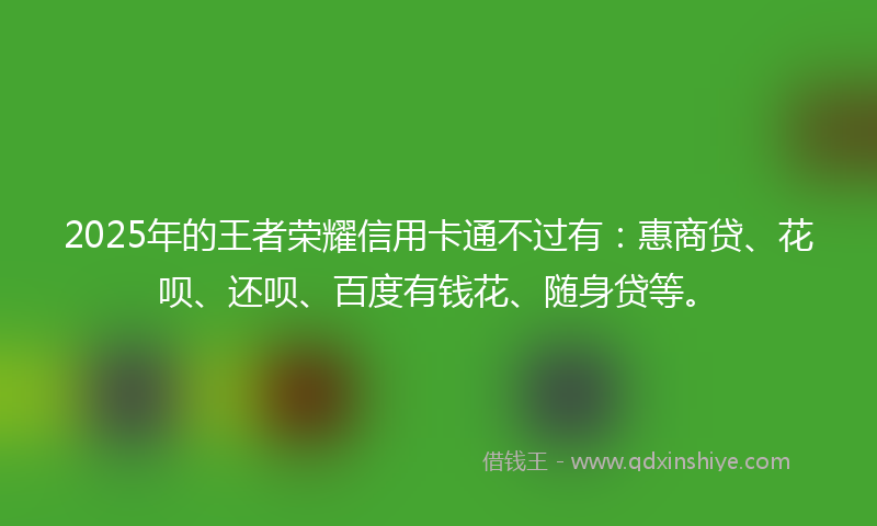 2025年的王者荣耀信用卡通不过有：惠商贷、花呗、还呗、百度有钱花、随身贷等。