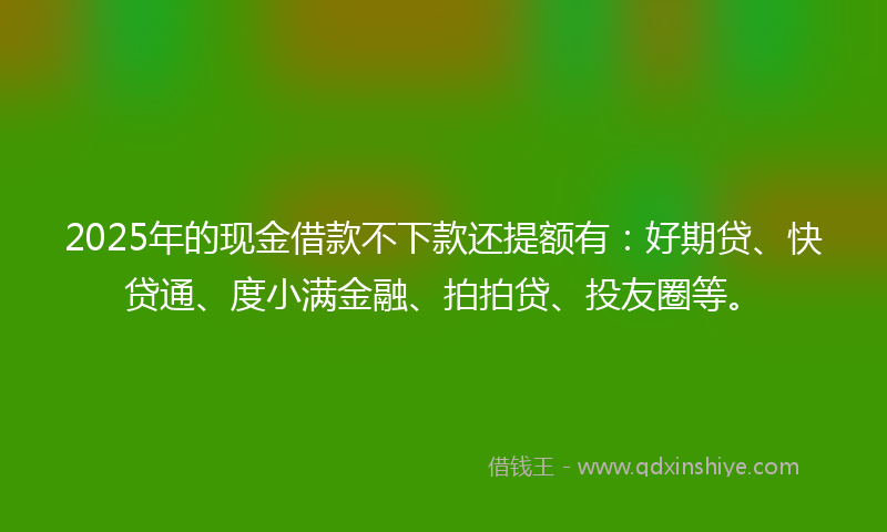 2025年的现金借款不下款还提额有：好期贷、快贷通、度小满金融、拍拍贷、投友圈等。