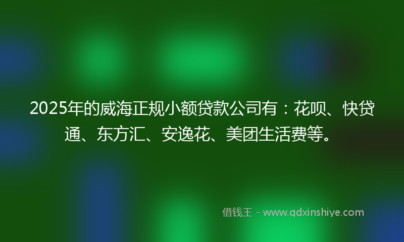 2025年的威海正规小额贷款公司有：花呗、快贷通、东方汇、安逸花、美团生活费等。