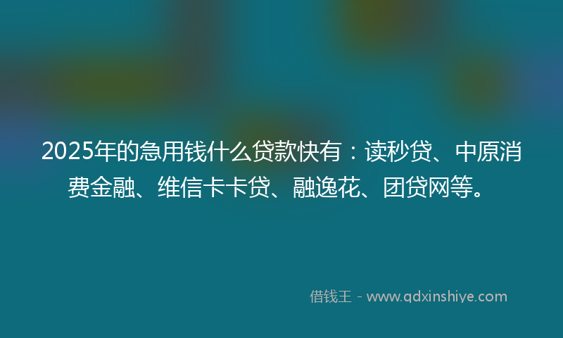 2025年的急用钱什么贷款快有：读秒贷、中原消费金融、维信卡卡贷、融逸花、团贷网等。