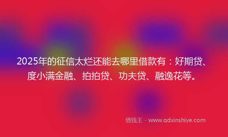 2025年的征信太烂还能去哪里借款有：好期贷、度小满金融、拍拍贷、功夫贷、融逸花等。