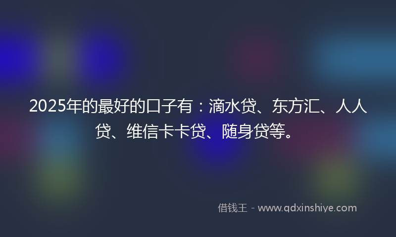 2025年的最好的口子有：滴水贷、东方汇、人人贷、维信卡卡贷、随身贷等。