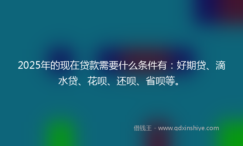 2025年的现在贷款需要什么条件有：好期贷、滴水贷、花呗、还呗、省呗等。