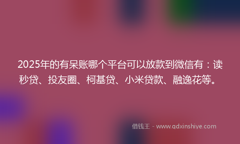 2025年的有呆账哪个平台可以放款到微信有：读秒贷、投友圈、柯基贷、小米贷款、融逸花等。