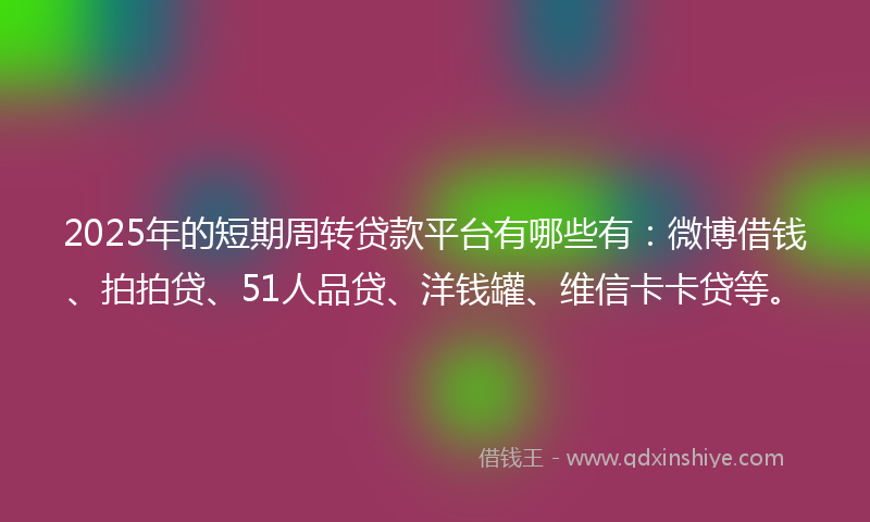 2025年的短期周转贷款平台有哪些有：微博借钱、拍拍贷、51人品贷、洋钱罐、维信卡卡贷等。