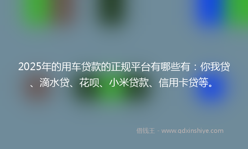 2025年的用车贷款的正规平台有哪些有：你我贷、滴水贷、花呗、小米贷款、信用卡贷等。