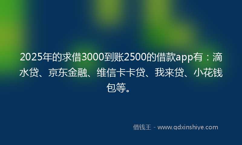 2025年的求借3000到账2500的借款app有：滴水贷、京东金融、维信卡卡贷、我来贷、小花钱包等。
