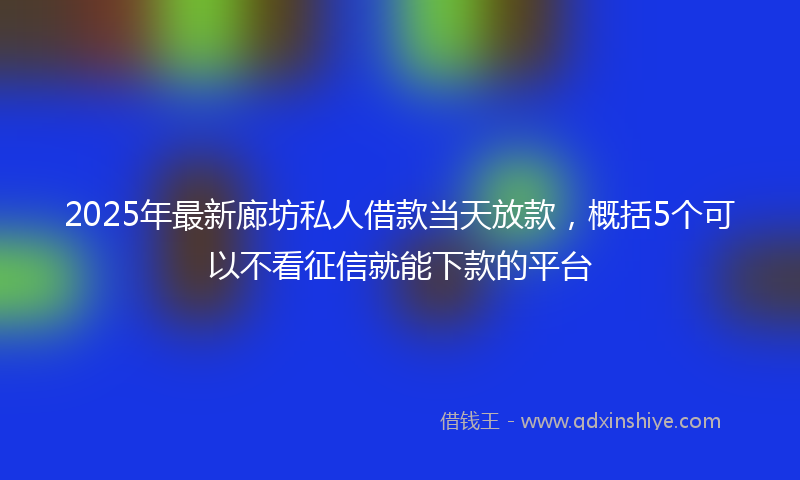 2025年最新廊坊私人借款当天放款，概括5个可以不看征信就能下款的平台