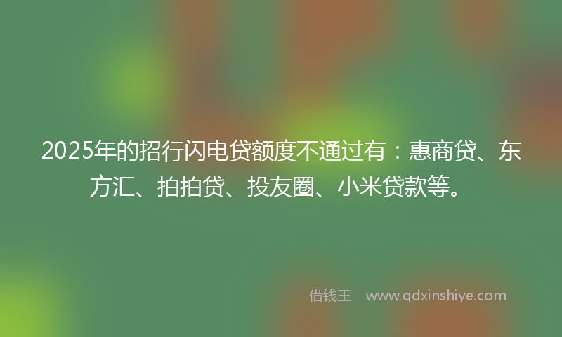 2025年的招行闪电贷额度不通过有：惠商贷、东方汇、拍拍贷、投友圈、小米贷款等。