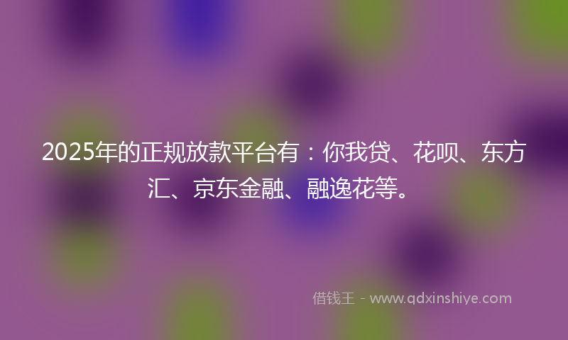 2025年的正规放款平台有：你我贷、花呗、东方汇、京东金融、融逸花等。