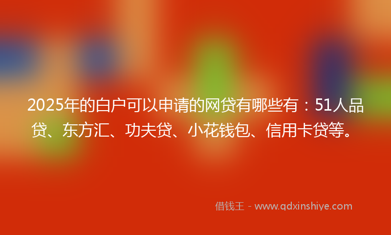 2025年的白户可以申请的网贷有哪些有：51人品贷、东方汇、功夫贷、小花钱包、信用卡贷等。