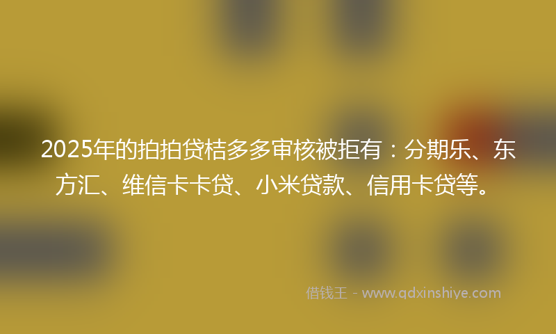 2025年的拍拍贷桔多多审核被拒有：分期乐、东方汇、维信卡卡贷、小米贷款、信用卡贷等。