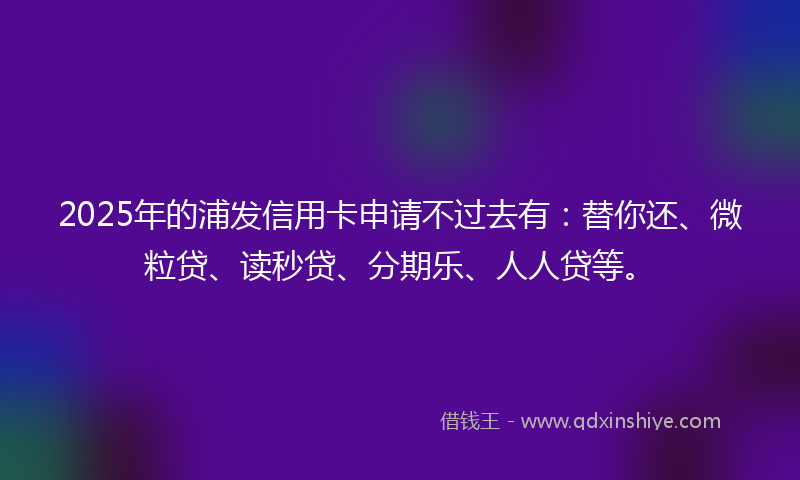 2025年的浦发信用卡申请不过去有：替你还、微粒贷、读秒贷、分期乐、人人贷等。