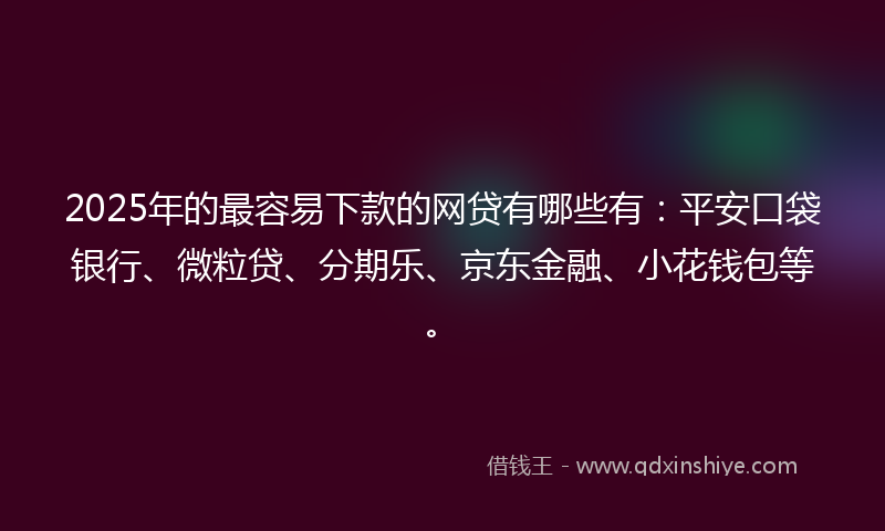 2025年的最容易下款的网贷有哪些有：平安口袋银行、微粒贷、分期乐、京东金融、小花钱包等。