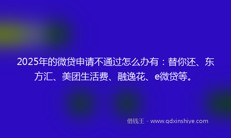 2025年的微贷申请不通过怎么办有：替你还、东方汇、美团生活费、融逸花、e微贷等。
