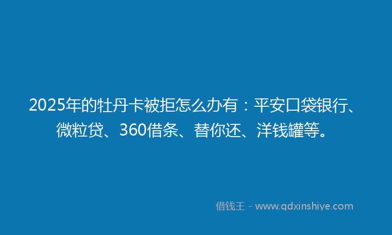 2025年的牡丹卡被拒怎么办有：平安口袋银行、微粒贷、360借条、替你还、洋钱罐等。