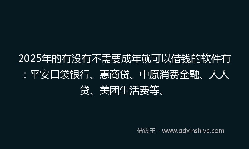 2025年的有没有不需要成年就可以借钱的软件有：平安口袋银行、惠商贷、中原消费金融、人人贷、美团生活费等。