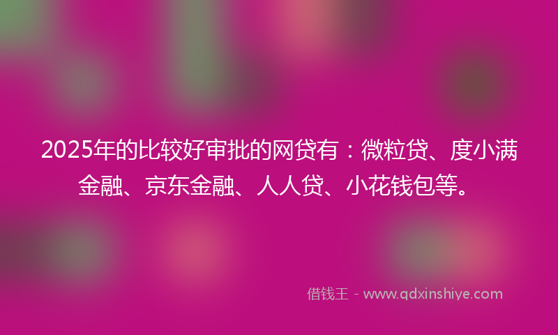 2025年的比较好审批的网贷有：微粒贷、度小满金融、京东金融、人人贷、小花钱包等。