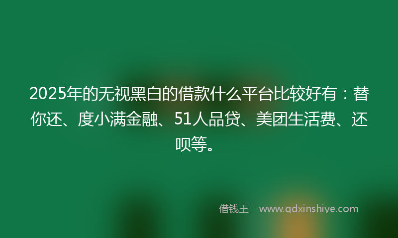 2025年的无视黑白的借款什么平台比较好有：替你还、度小满金融、51人品贷、美团生活费、还呗等。