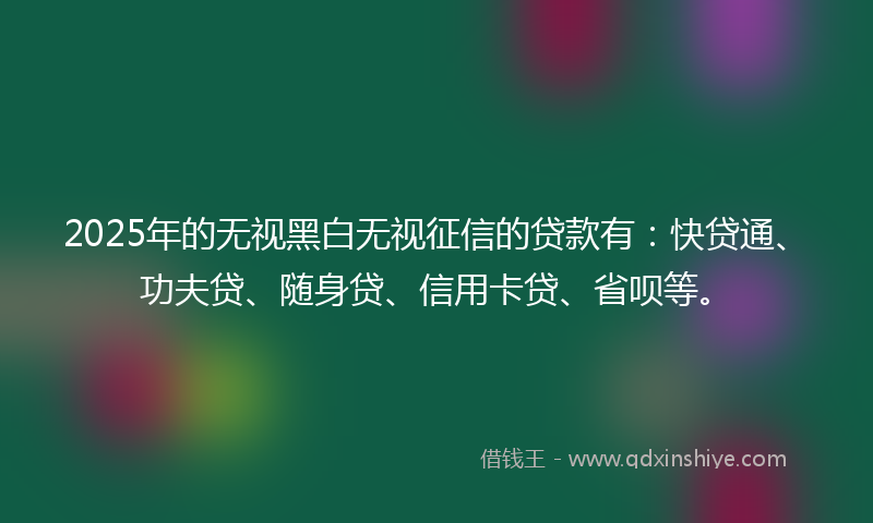 2025年的无视黑白无视征信的贷款有：快贷通、功夫贷、随身贷、信用卡贷、省呗等。