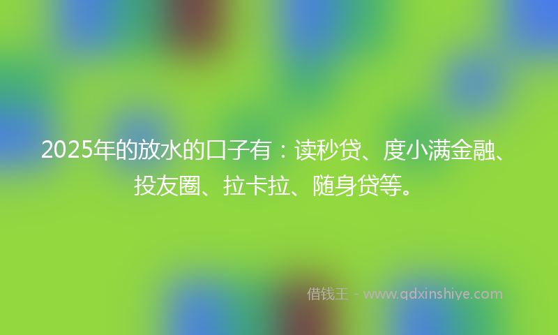 2025年的放水的口子有：读秒贷、度小满金融、投友圈、拉卡拉、随身贷等。
