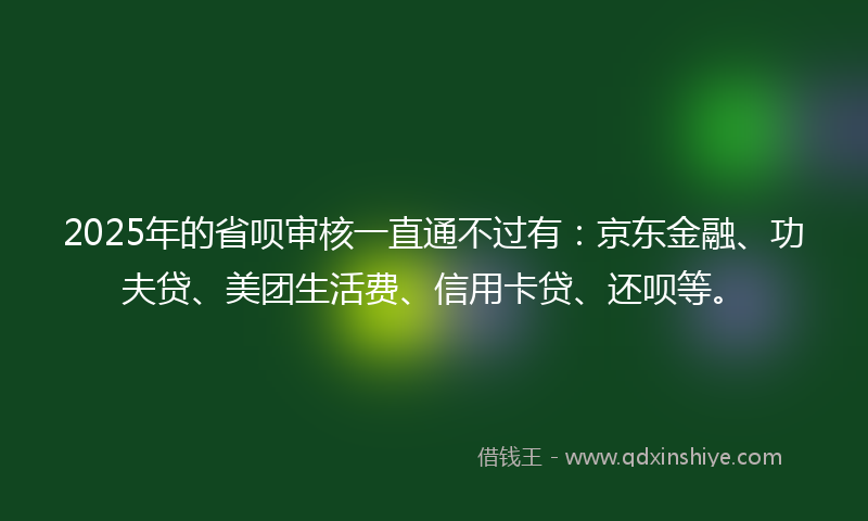 2025年的省呗审核一直通不过有：京东金融、功夫贷、美团生活费、信用卡贷、还呗等。