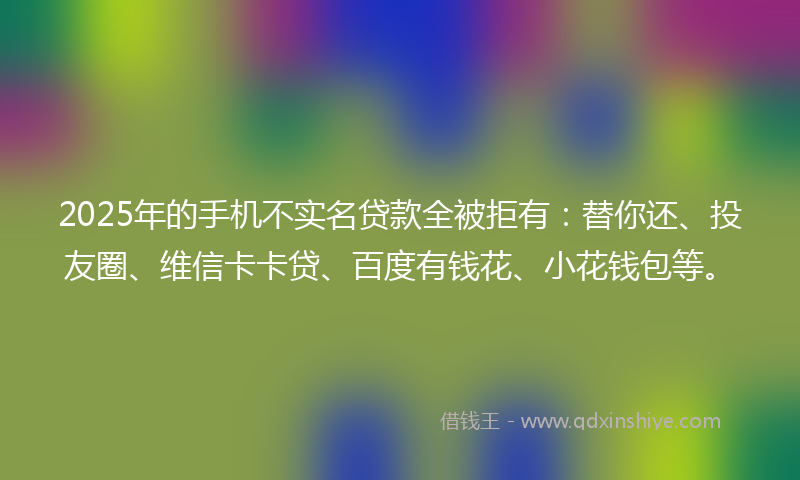 2025年的手机不实名贷款全被拒有：替你还、投友圈、维信卡卡贷、百度有钱花、小花钱包等。