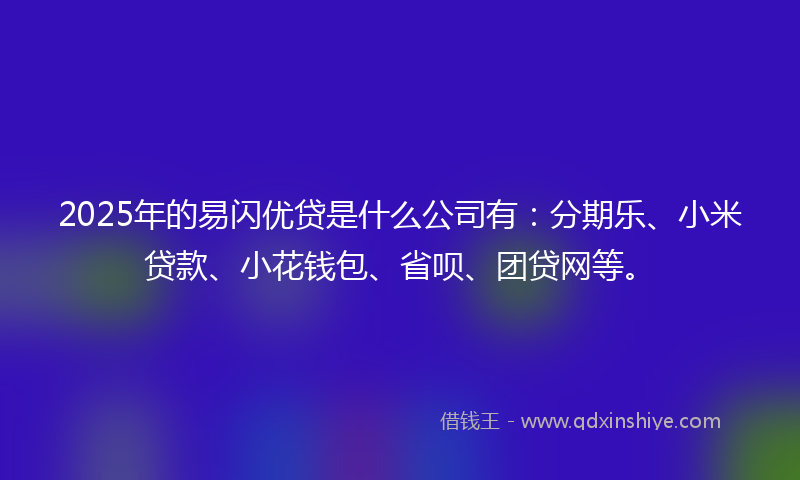 2025年的易闪优贷是什么公司有：分期乐、小米贷款、小花钱包、省呗、团贷网等。