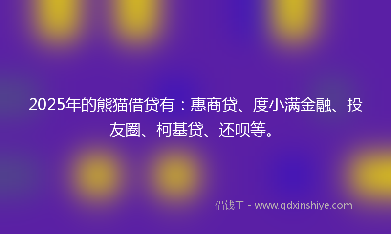 2025年的熊猫借贷有：惠商贷、度小满金融、投友圈、柯基贷、还呗等。