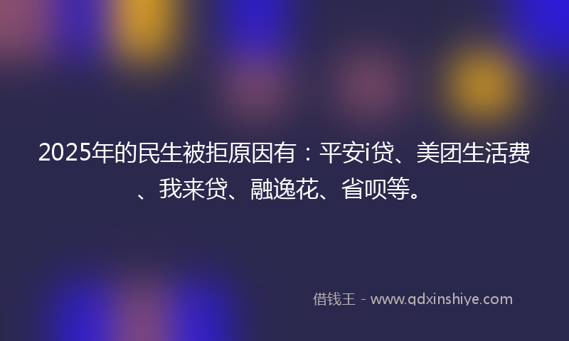 2025年的民生被拒原因有：平安i贷、美团生活费、我来贷、融逸花、省呗等。