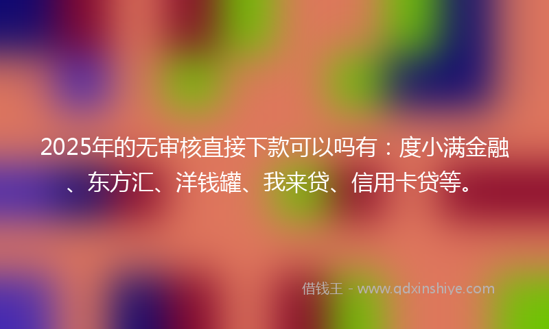 2025年的无审核直接下款可以吗有：度小满金融、东方汇、洋钱罐、我来贷、信用卡贷等。