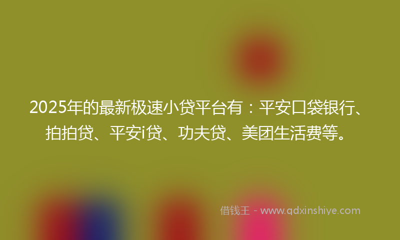 2025年的最新极速小贷平台有：平安口袋银行、拍拍贷、平安i贷、功夫贷、美团生活费等。