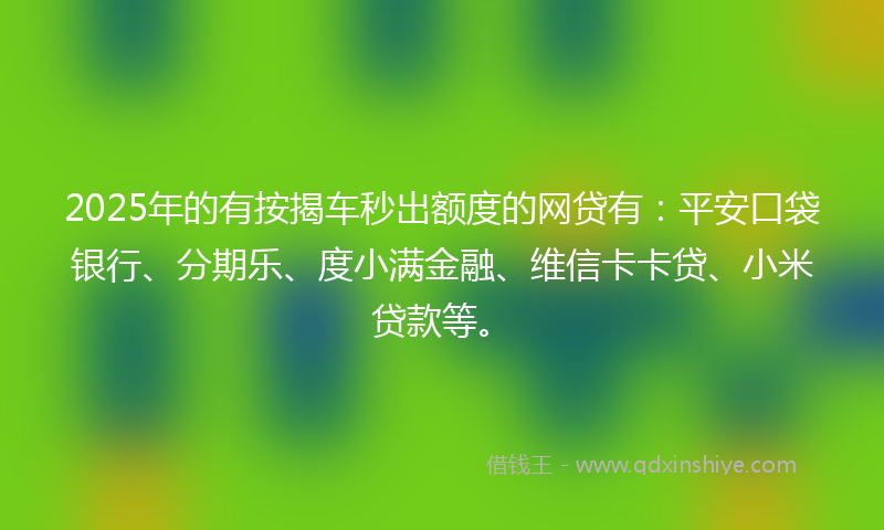 2025年的有按揭车秒出额度的网贷有：平安口袋银行、分期乐、度小满金融、维信卡卡贷、小米贷款等。