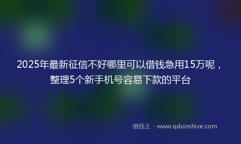 2025年最新征信不好哪里可以借钱急用15万呢，整理5个新手机号容易下款的平台