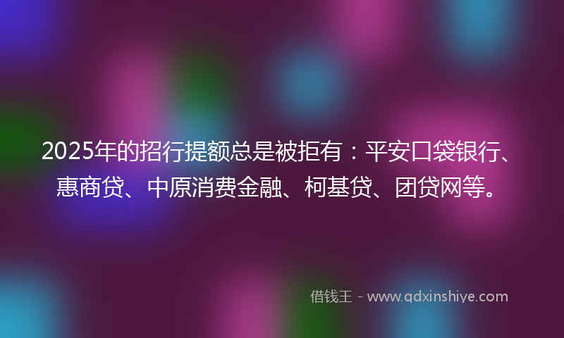 2025年的招行提额总是被拒有：平安口袋银行、惠商贷、中原消费金融、柯基贷、团贷网等。