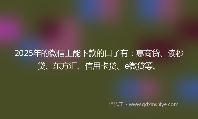 2025年的微信上能下款的口子有：惠商贷、读秒贷、东方汇、信用卡贷、e微贷等。