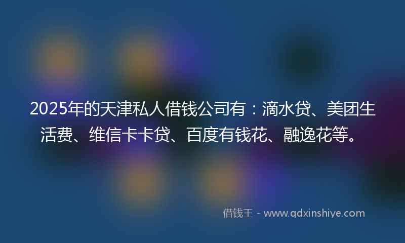 2025年的天津私人借钱公司有：滴水贷、美团生活费、维信卡卡贷、百度有钱花、融逸花等。