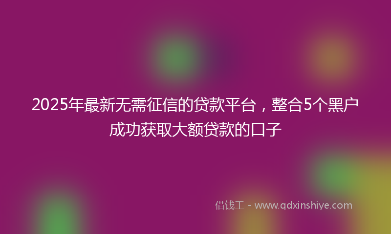 2025年最新无需征信的贷款平台，整合5个黑户成功获取大额贷款的口子