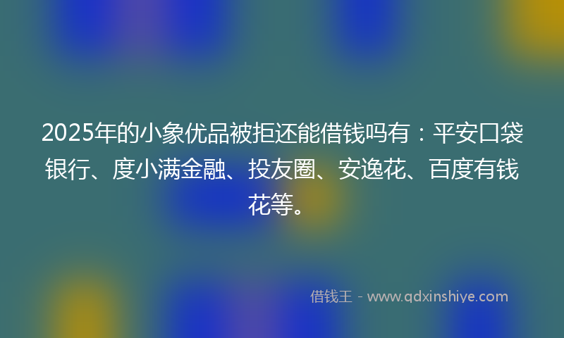 2025年的小象优品被拒还能借钱吗有：平安口袋银行、度小满金融、投友圈、安逸花、百度有钱花等。