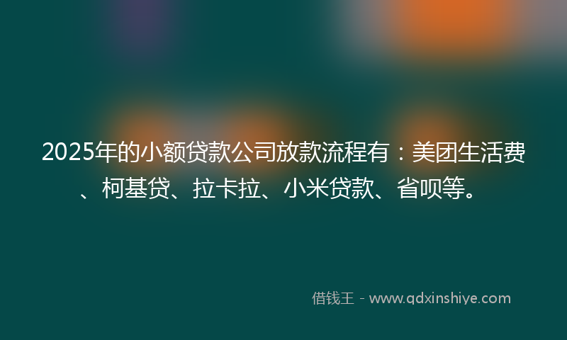 2025年的小额贷款公司放款流程有：美团生活费、柯基贷、拉卡拉、小米贷款、省呗等。
