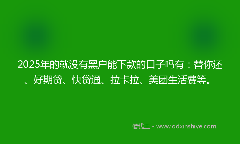 2025年的就没有黑户能下款的口子吗有：替你还、好期贷、快贷通、拉卡拉、美团生活费等。