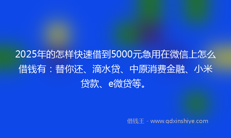 2025年的怎样快速借到5000元急用在微信上怎么借钱有:替你还、滴水贷、中原消费金融、小米贷款、e微贷等。