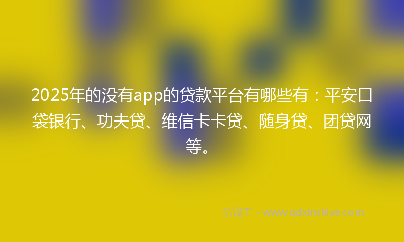 2025年的没有app的贷款平台有哪些有：平安口袋银行、功夫贷、维信卡卡贷、随身贷、团贷网等。