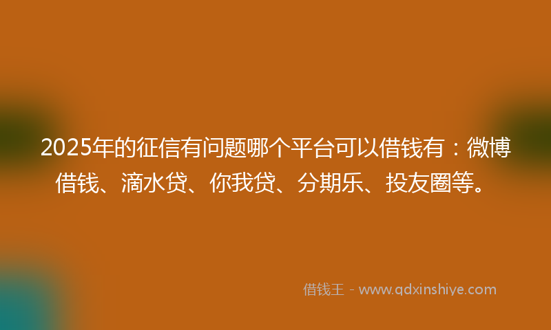 2025年的征信有问题哪个平台可以借钱有：微博借钱、滴水贷、你我贷、分期乐、投友圈等。