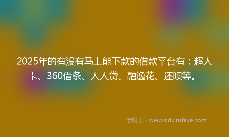 2025年的有没有马上能下款的借款平台有：超人卡、360借条、人人贷、融逸花、还呗等。