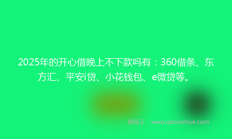 2025年的开心借晚上不下款吗有：360借条、东方汇、平安i贷、小花钱包、e微贷等。