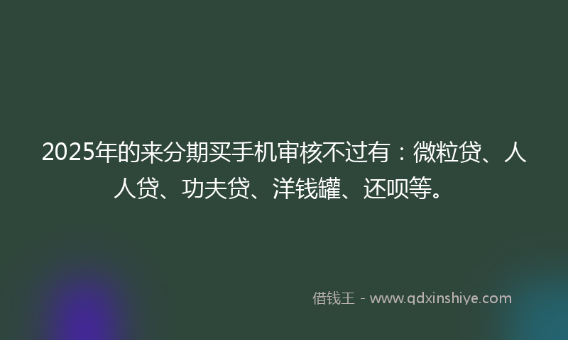 2025年的来分期买手机审核不过有：微粒贷、人人贷、功夫贷、洋钱罐、还呗等。